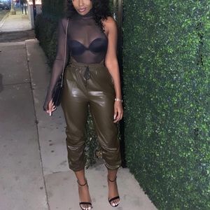 Army Green Leather Joggers